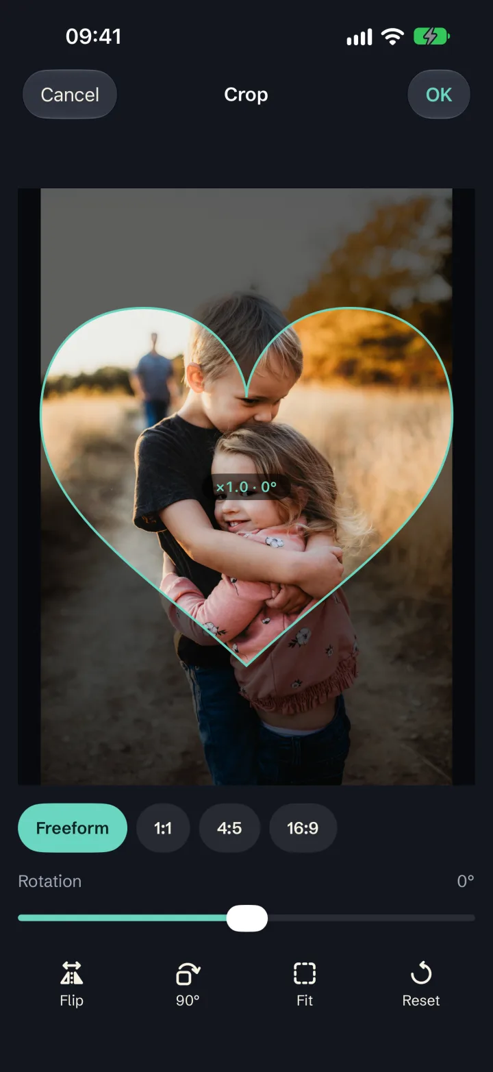 Cropping a photo inside a heart-shaped mask